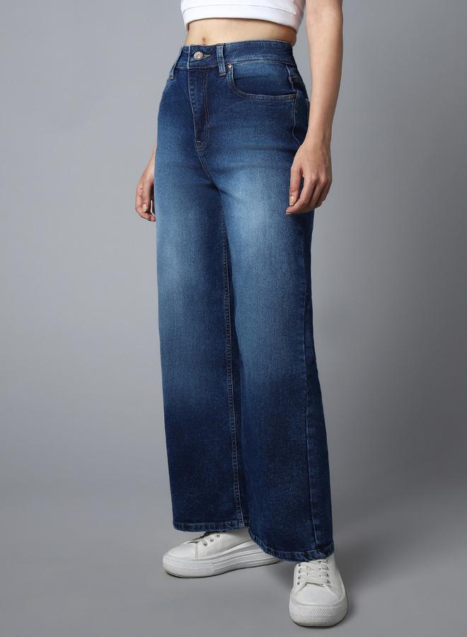 High Star High Rise Wide Leg Light Fade Cotton Jeans - Image 1
