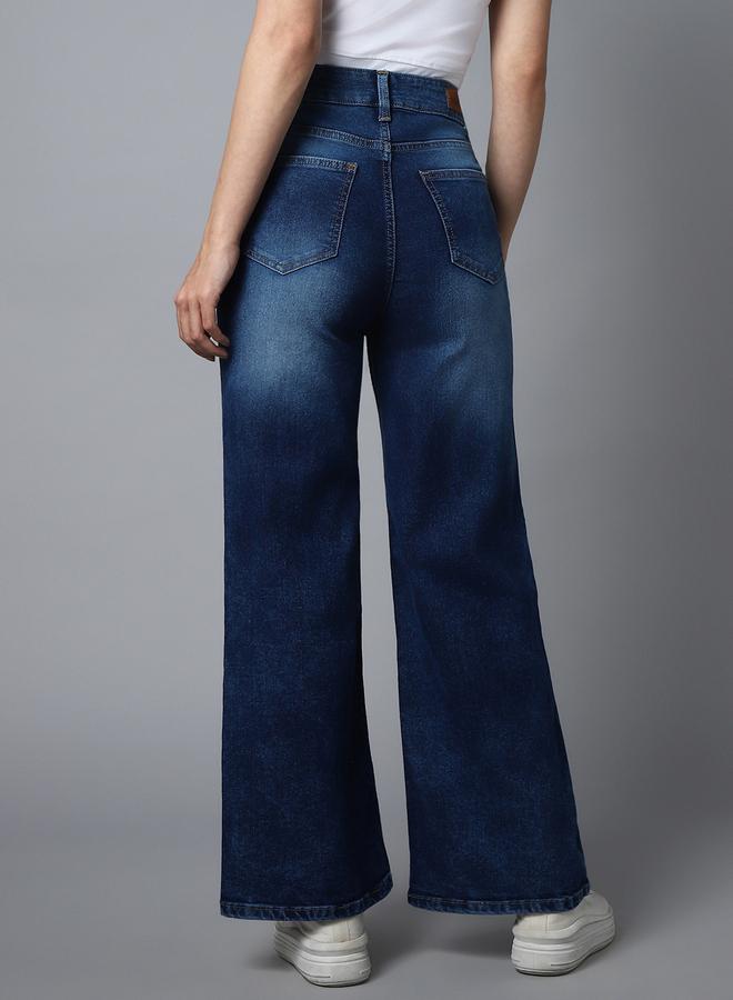 High Star High Rise Wide Leg Light Fade Cotton Jeans - Image 3