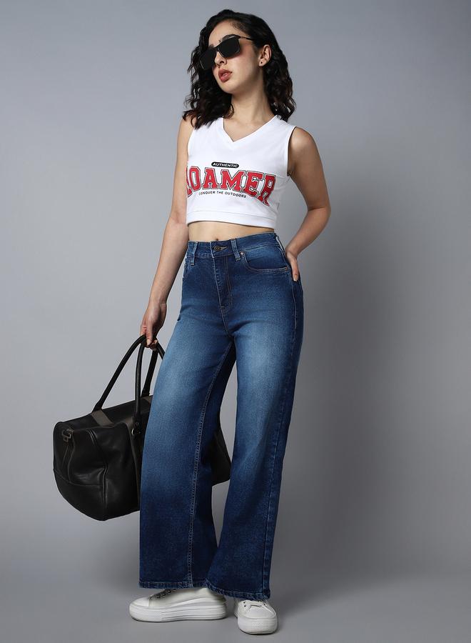 High Star High Rise Wide Leg Light Fade Cotton Jeans - Image 4