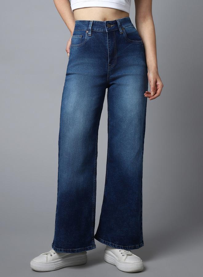 High Star High Rise Wide Leg Light Fade Cotton Jeans - Image 5