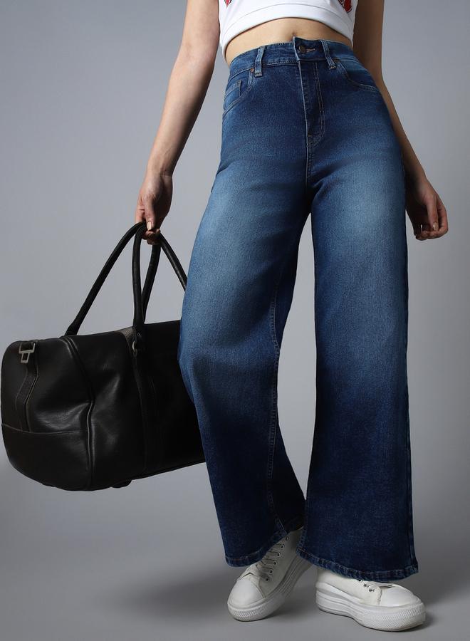 High Star High Rise Wide Leg Light Fade Cotton Jeans - Image 2