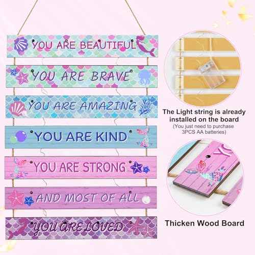FIOBEE Girls Room Décor for Teen Girls Boys with LED Light Wall Decor for Bedroom Motivational Inspirational Wall Art Room Decoration for Kids Studyroom, 8 Kinds of Lights, Pink Green Mermaid - Image 4
