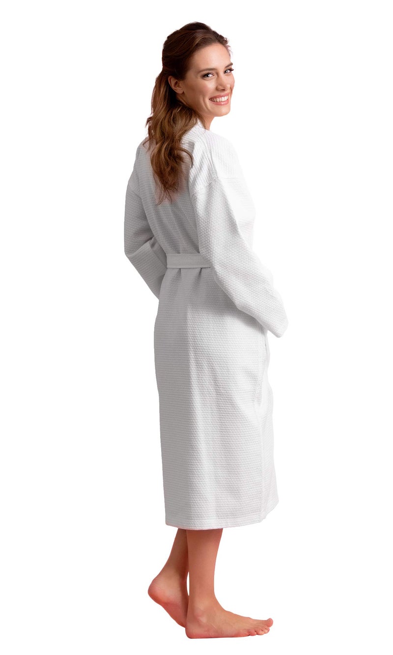 Soft Touch Linen- Cotton Long Robe - Diamond Waffle Weave - Women's Knit Robe Unisex -Softness Cotton, Absorbent, lightweight & Comfortable - (White, Small) - Image 4