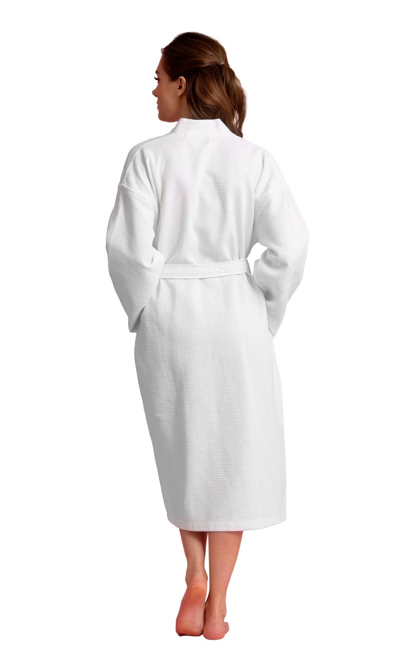 Soft Touch Linen- Cotton Long Robe - Diamond Waffle Weave - Women's Knit Robe Unisex -Softness Cotton, Absorbent, lightweight & Comfortable - (White, Small) - Image 5