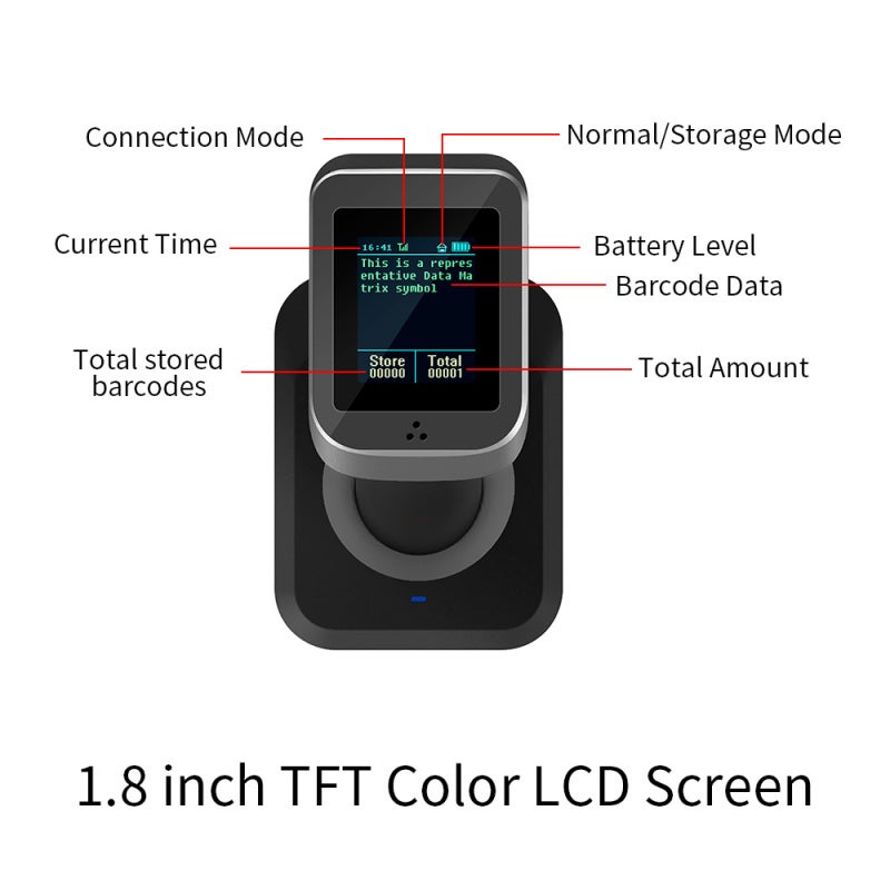 Wireless Barcode Scanner: 2D QR Code Scanner With 1.8" TFT Color LCD Screen, 3-In-1 BT&2.4G&USB Connections, 1800mAh Rechargeable Battery For Laptops, PCs, Mobile Devices - Image 3