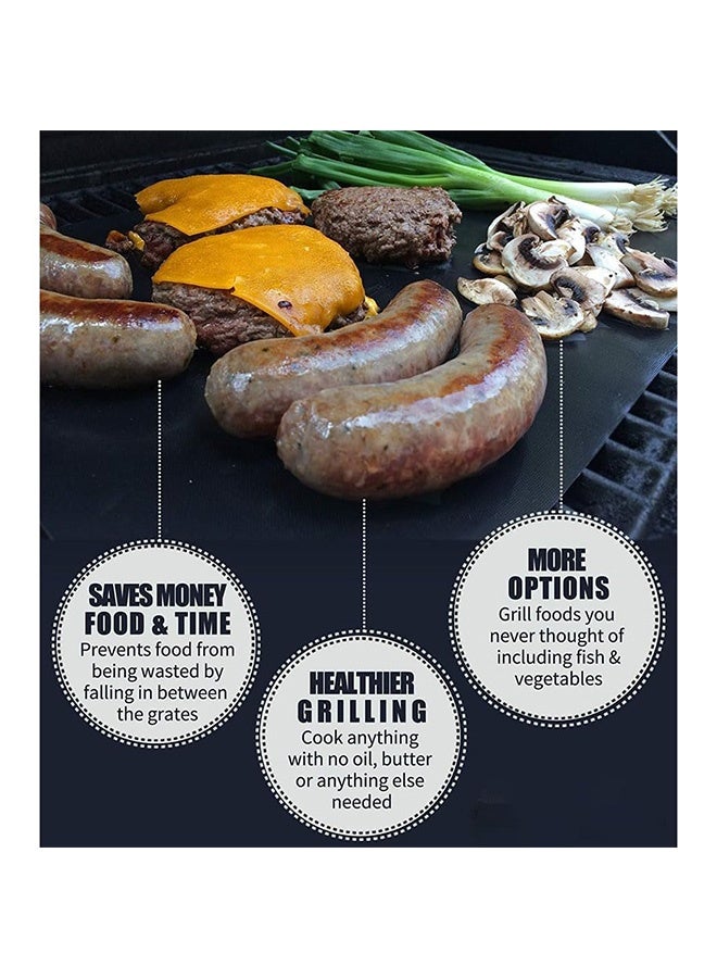 Peachjoy حصيرة شواء باربكيو، 5 حصائر شواء باربكيو غير لاصقة قابلة لإعادة الاستخدام وشبكة خبز معتمدة من إدارة الغذاء والدواء للاستخدام الداخلي والخارجي تعمل على شوايات الغاز والفحم والكهرباء 40x33 سم (أسود) - Image 2