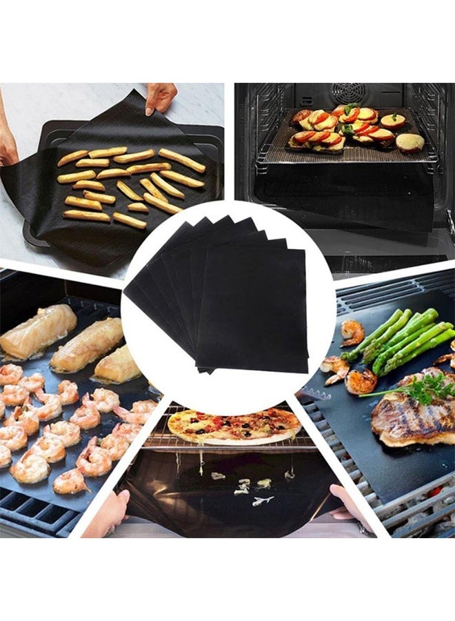 Peachjoy حصيرة شواء باربكيو، 5 حصائر شواء باربكيو غير لاصقة قابلة لإعادة الاستخدام وشبكة خبز معتمدة من إدارة الغذاء والدواء للاستخدام الداخلي والخارجي تعمل على شوايات الغاز والفحم والكهرباء 40x33 سم (أسود) - Image 4