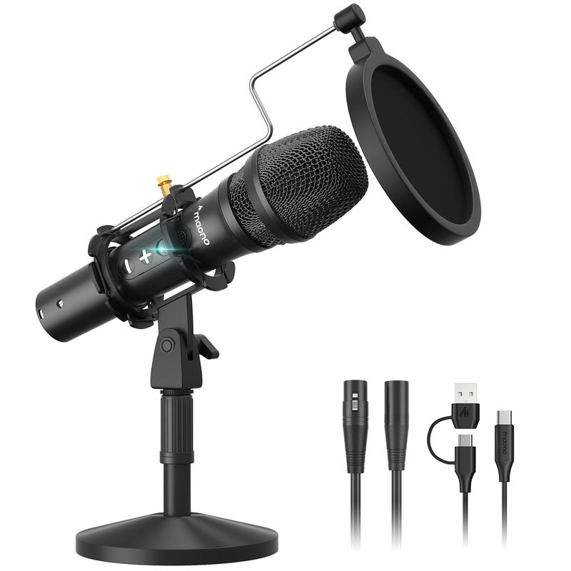 MAONO USB/XLR Podcast Dynamic Microphone, Studio Mic Kit with Volume Control, Shock Mount, Pop Filter, Ideal for Vocal, Instruments Recording, Voice Over, Live Streaming (HD300T) - Image 1