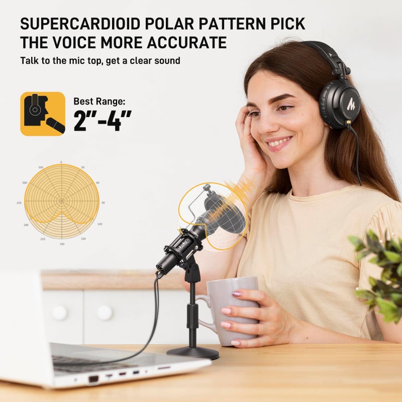 MAONO USB/XLR Podcast Dynamic Microphone, Studio Mic Kit with Volume Control, Shock Mount, Pop Filter, Ideal for Vocal, Instruments Recording, Voice Over, Live Streaming (HD300T) - Image 5
