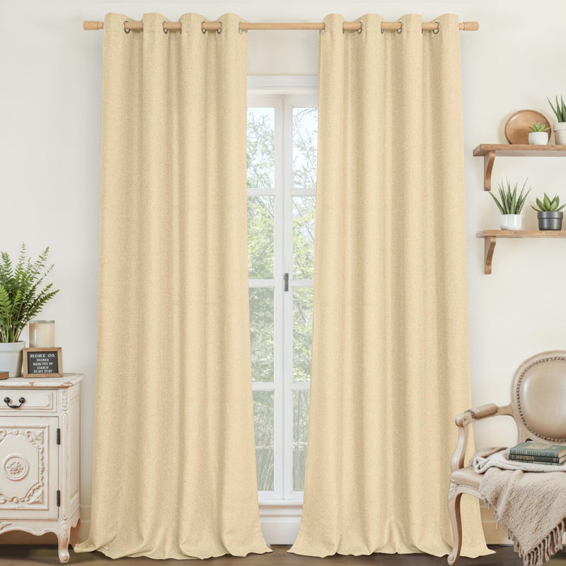 LAMIT Sand Linen Curtains for Living Room 84 Inch Length 2 Panels, No See Through Thick Window Drapes Light Filtering Privacy Linen Textured Panels with Grommet for Bedroom, 52 x 84 Inch - Image 1