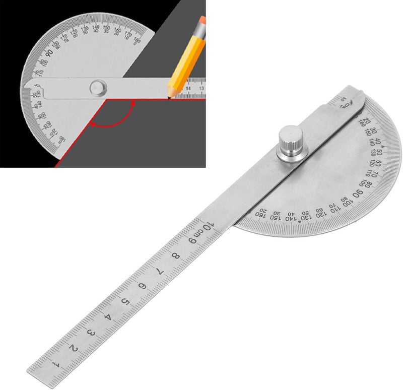 Adjustable Angle Protractor Stainless Steel, 0-180 Degree Angle Measure Tool, 0-10cm Ruler -, Durable Construction, Ideal for Woodworking and Drafting - Image 5