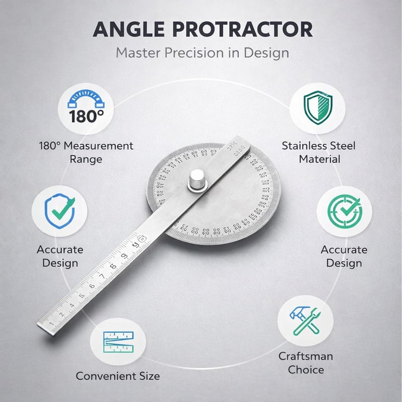 Adjustable Angle Protractor Stainless Steel, 0-180 Degree Angle Measure Tool, 0-10cm Ruler -, Durable Construction, Ideal for Woodworking and Drafting - Image 4