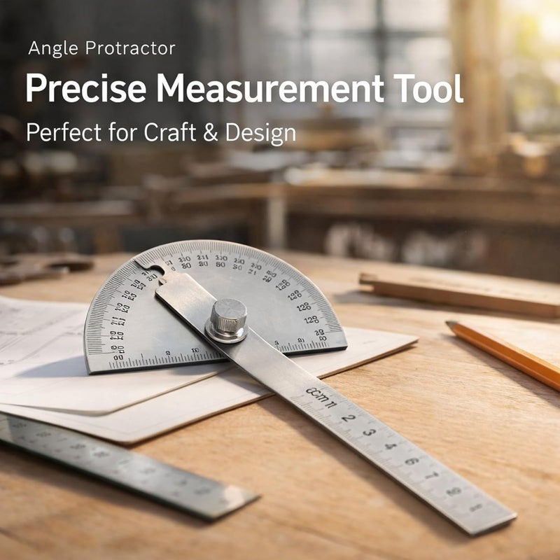 Adjustable Angle Protractor Stainless Steel, 0-180 Degree Angle Measure Tool, 0-10cm Ruler -, Durable Construction, Ideal for Woodworking and Drafting - Image 2