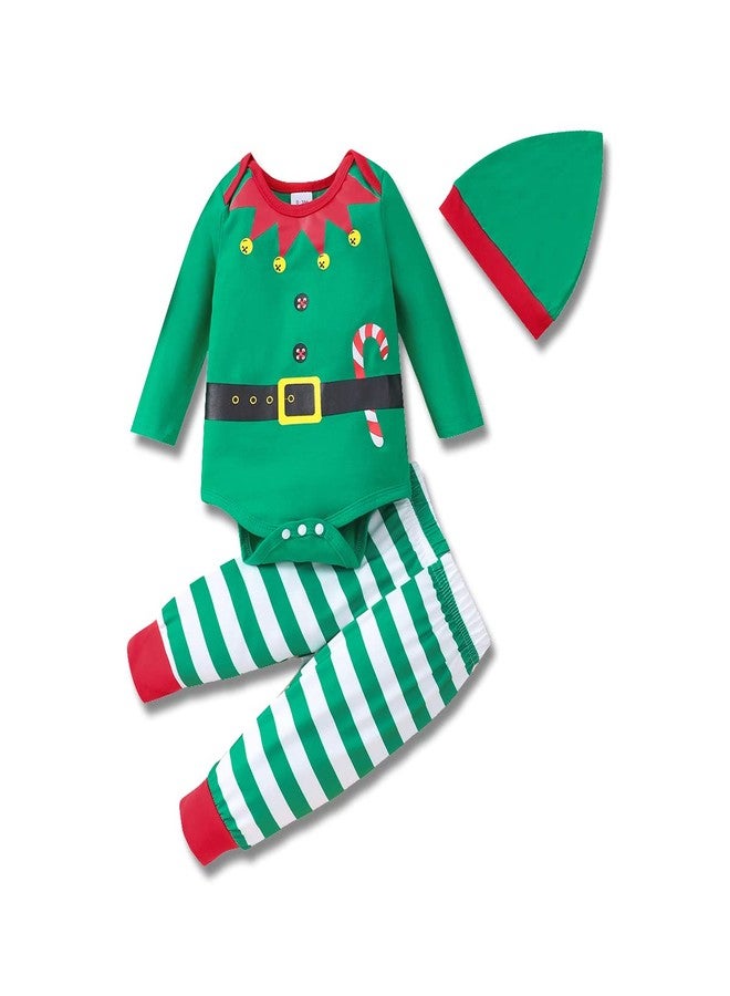 RETSUGO Newborn Elf Cloth Set for Baby Boys Girls Christmas Outfit Stripe Xmas Clothing Infant Christmas Clothes Sets My First Xmas Outfit Long Sleeve 3pcs Set 610 6-12 Months - Image 1