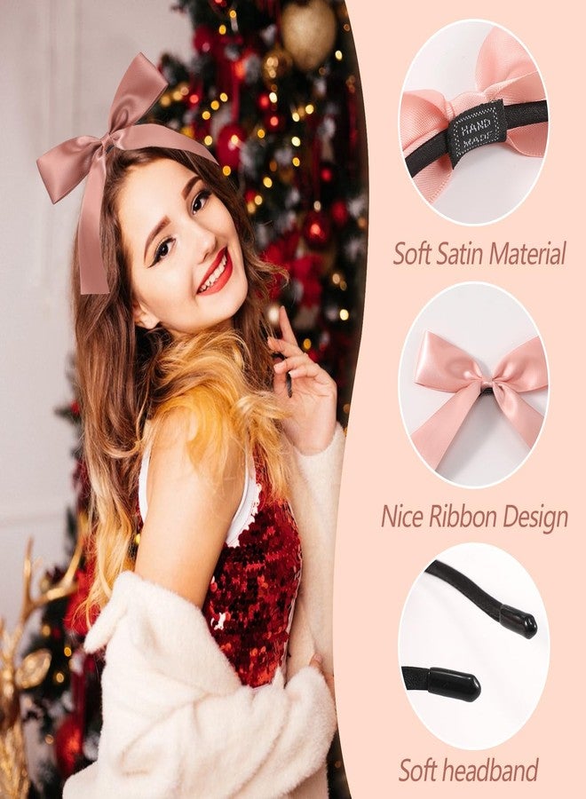 Glaudmeiss 6PCS Bow Headbands, Hair Bows for Women Girls, Silky Satin Ribbon Tails, Neutral Color Cute Bows Hair Bands, Cute Barrettes Aesthetic Hair Accessories Gifts - Image 2