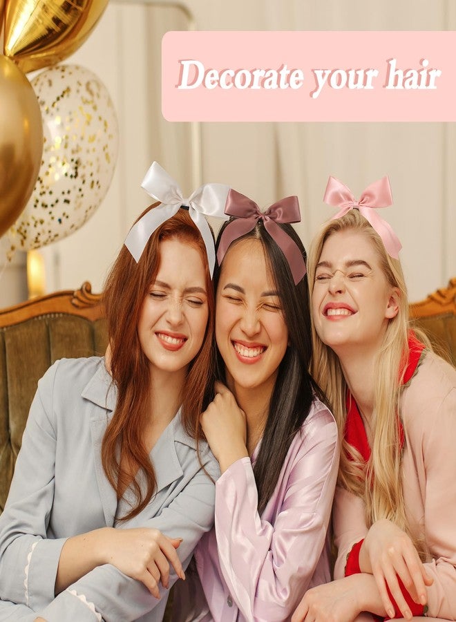 Glaudmeiss 6PCS Bow Headbands, Hair Bows for Women Girls, Silky Satin Ribbon Tails, Neutral Color Cute Bows Hair Bands, Cute Barrettes Aesthetic Hair Accessories Gifts - Image 4