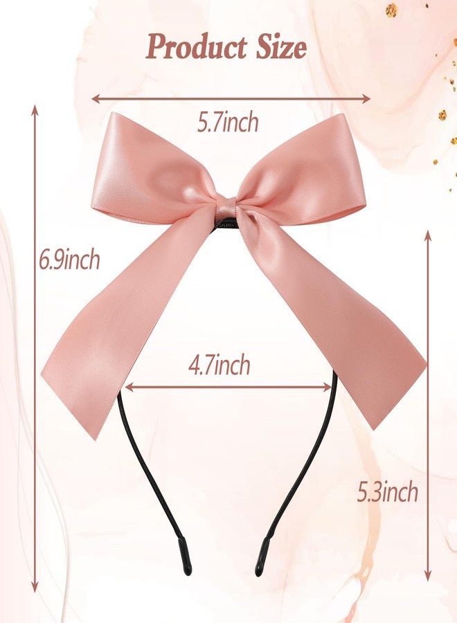 Glaudmeiss 6PCS Bow Headbands, Hair Bows for Women Girls, Silky Satin Ribbon Tails, Neutral Color Cute Bows Hair Bands, Cute Barrettes Aesthetic Hair Accessories Gifts - Image 5