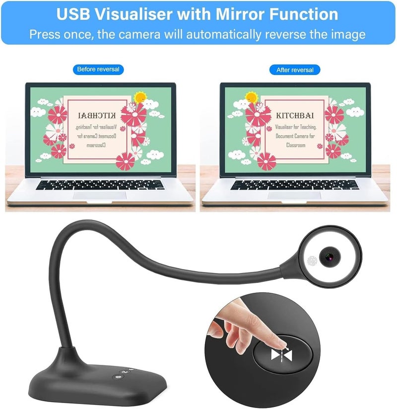 Depisuta كاميرا وثائق USB، بدقة 2K و5 ميجابكسل مع تركيز تلقائي، إضاءة LED بثلاثة مستويات، وظيفة عكس الصورة، كاميرا وثائق محمولة للعمل عن بُعد، التدريس، مؤتمرات الفيديو - Image 4