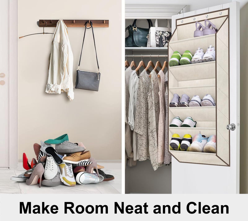 SLEEPING LAMB Shoe Rack for Door, Kids Door Shoe Organizer for Closet hanger, Narrow Hanging Sneaker Storage with Large Deep Pockets for Toddler, Girl, Baby Room Decor, Beige - Image 4