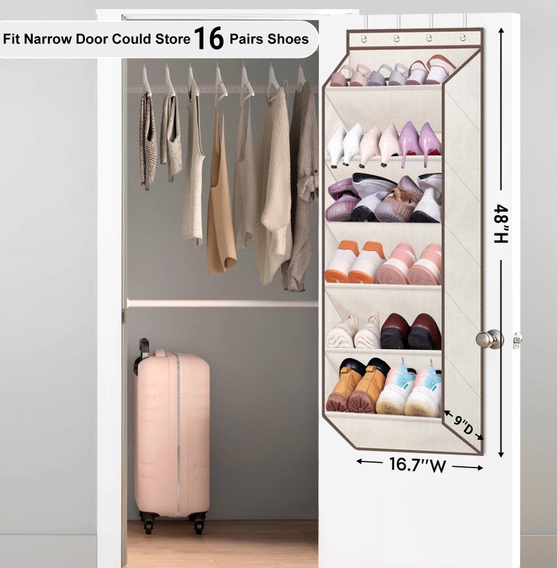 SLEEPING LAMB Shoe Rack for Door, Kids Door Shoe Organizer for Closet hanger, Narrow Hanging Sneaker Storage with Large Deep Pockets for Toddler, Girl, Baby Room Decor, Beige - Image 1