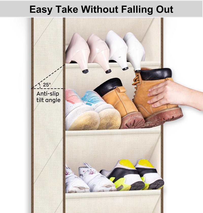 SLEEPING LAMB Shoe Rack for Door, Kids Door Shoe Organizer for Closet hanger, Narrow Hanging Sneaker Storage with Large Deep Pockets for Toddler, Girl, Baby Room Decor, Beige - Image 3