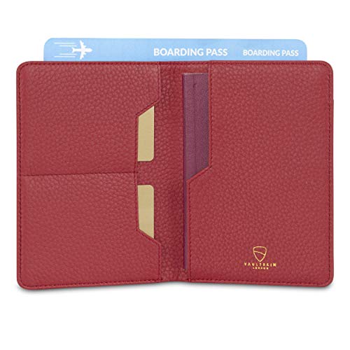 Vaultskin Leather Passport Holder Slim RFID Blocking Travel Wallet for Men and Women Fits Passport Credit Cards ID Cash Passport Cover Ideal Travel Accessories with Gift Box Red Kensington - Image 3