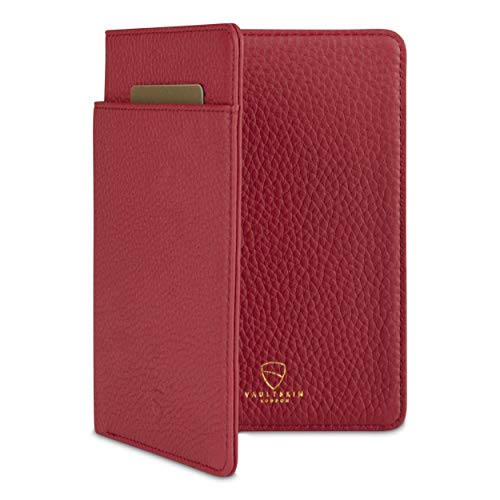 Vaultskin Leather Passport Holder Slim RFID Blocking Travel Wallet for Men and Women Fits Passport Credit Cards ID Cash Passport Cover Ideal Travel Accessories with Gift Box Red Kensington - Image 1