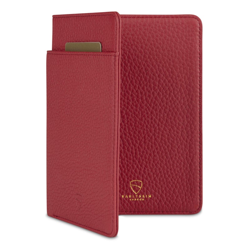 Vaultskin Leather Passport Holder Slim RFID Blocking Travel Wallet for Men and Women Fits Passport Credit Cards ID Cash Passport Cover Ideal Travel Accessories with Gift Box Red Kensington - Image 2