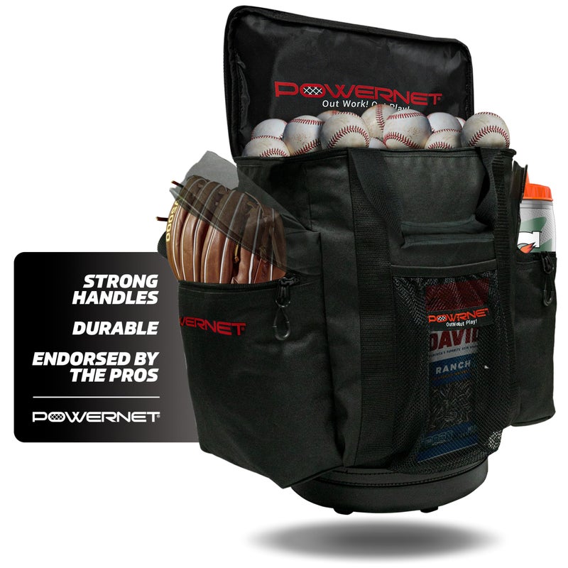PowerNet Soft Bucket Carry Bag Ball Bucket Replacement with Shoulder Strap Pocket Organizer to Carry or Store Softball Baseball Gear Softside - Image 2