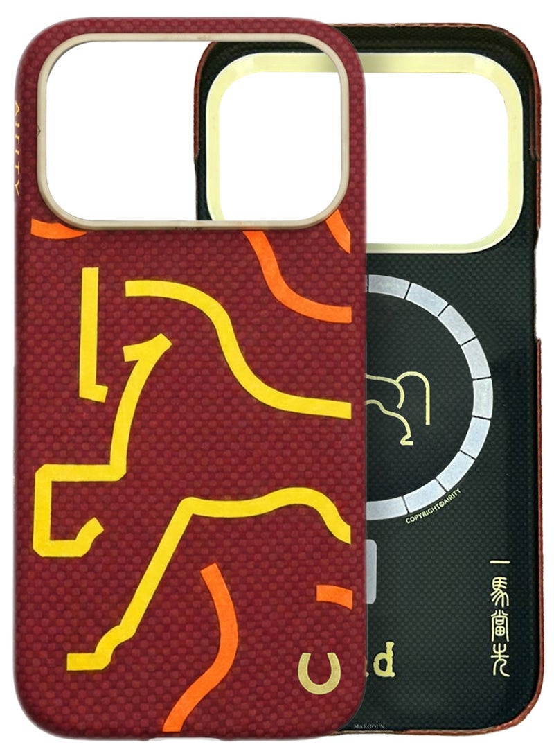 AIRITY Horse Style Bamboo Fiber Protective Case for iPhone 17 Pro Max– Ultra Durable, Lightweight & Premium Design with Screen Protector Red Yellow - Image 5