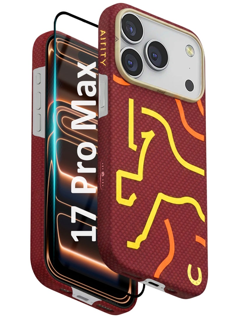 AIRITY Horse Style Bamboo Fiber Protective Case for iPhone 17 Pro Max– Ultra Durable, Lightweight & Premium Design with Screen Protector Red Yellow - Image 1
