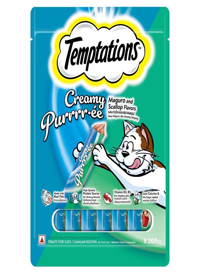 Temptations Creamy Purrrr-ée Lickable Cat Treats, Maguro & Scallop Flavors, 12g x 20 Packs (240g), Made with Real Fish, Rich in Protein, Vitamin B3, B5, Low Calorie & No Added Sugar, Adult - Image 1