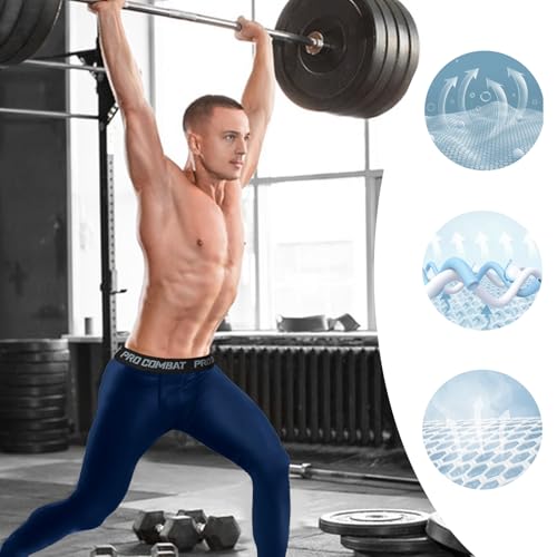 Towintec Men’s 3/4 Compression Pants, Athletic Leggings Running Workout Tights Base Layer for Basketball Sports Football Gym(Navy Blue,M) - Image 3