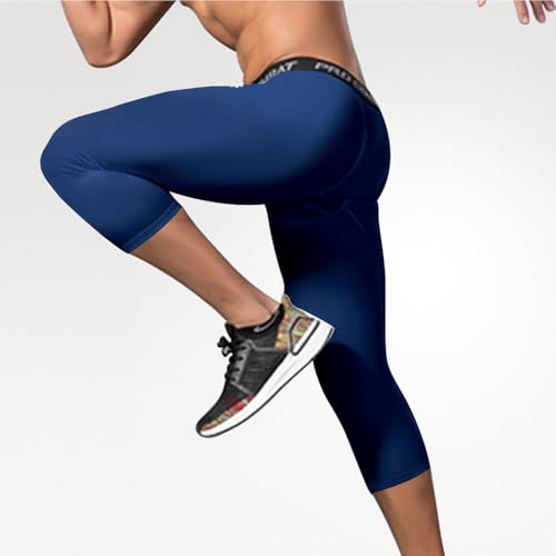 Towintec Men’s 3/4 Compression Pants, Athletic Leggings Running Workout Tights Base Layer for Basketball Sports Football Gym(Navy Blue,M) - Image 2
