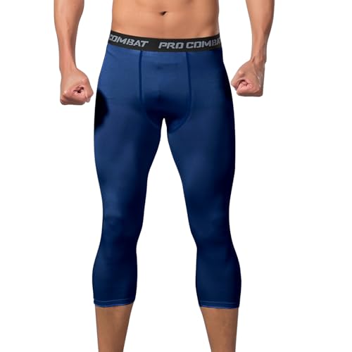 Towintec Men’s 3/4 Compression Pants, Athletic Leggings Running Workout Tights Base Layer for Basketball Sports Football Gym(Navy Blue,M) - Image 1