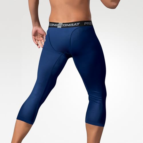 Towintec Men’s 3/4 Compression Pants, Athletic Leggings Running Workout Tights Base Layer for Basketball Sports Football Gym(Navy Blue,M) - Image 4