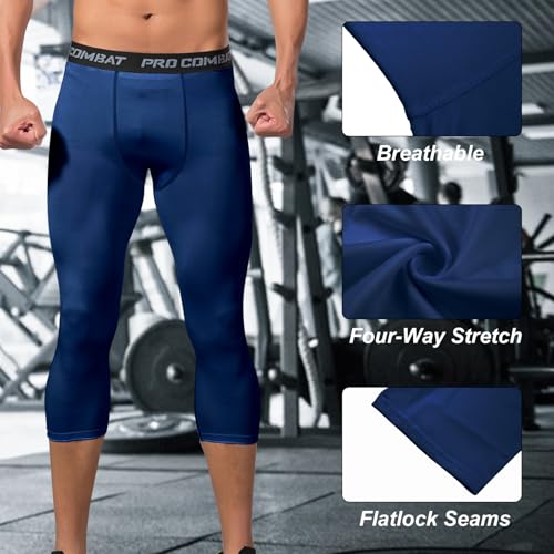 Towintec Men’s 3/4 Compression Pants, Athletic Leggings Running Workout Tights Base Layer for Basketball Sports Football Gym(Navy Blue,M) - Image 5