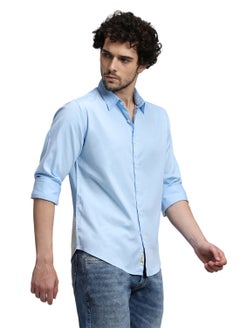 Dennis Lingo Blue Casual Shirt for Men, 100% Cotton, Slim Fit  - Image 3