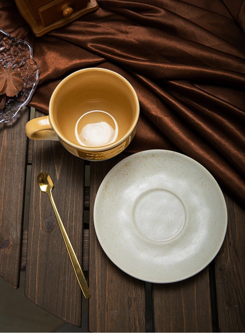 Ceramic Coffee Mug set with Copper Plaque Inscription, one plate and one spoon , Eco-Friendly Recyclable Material, 335 ml - Image 2