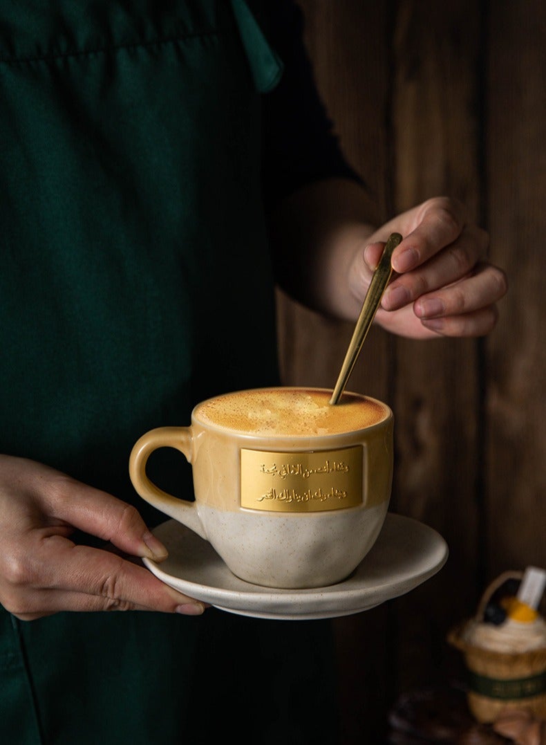 Ceramic Coffee Mug set with Copper Plaque Inscription, one plate and one spoon , Eco-Friendly Recyclable Material, 335 ml - Image 3