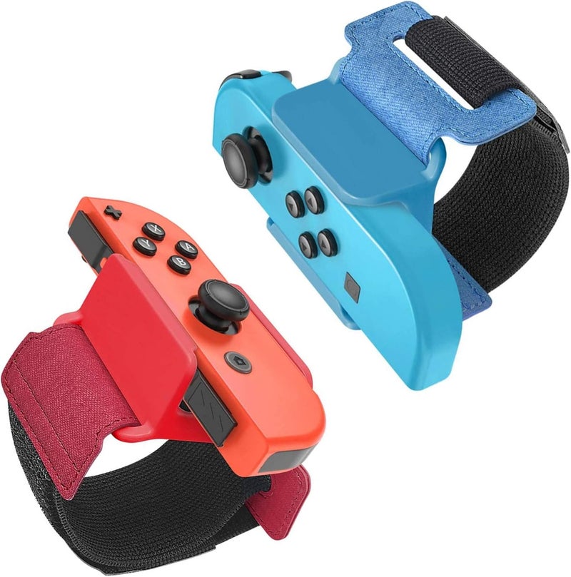 FANPL أساور معصم قابلة للتعديل متوافقة مع Just Dance 2026/2025/2024/2023/2022، حزام مرن قابل للتعديل لجهاز Switch ونموذج OLED JoyCon، مناسب للبالغين والأطفال، عبوة من 2 (أزرق وأحمر) - Image 1