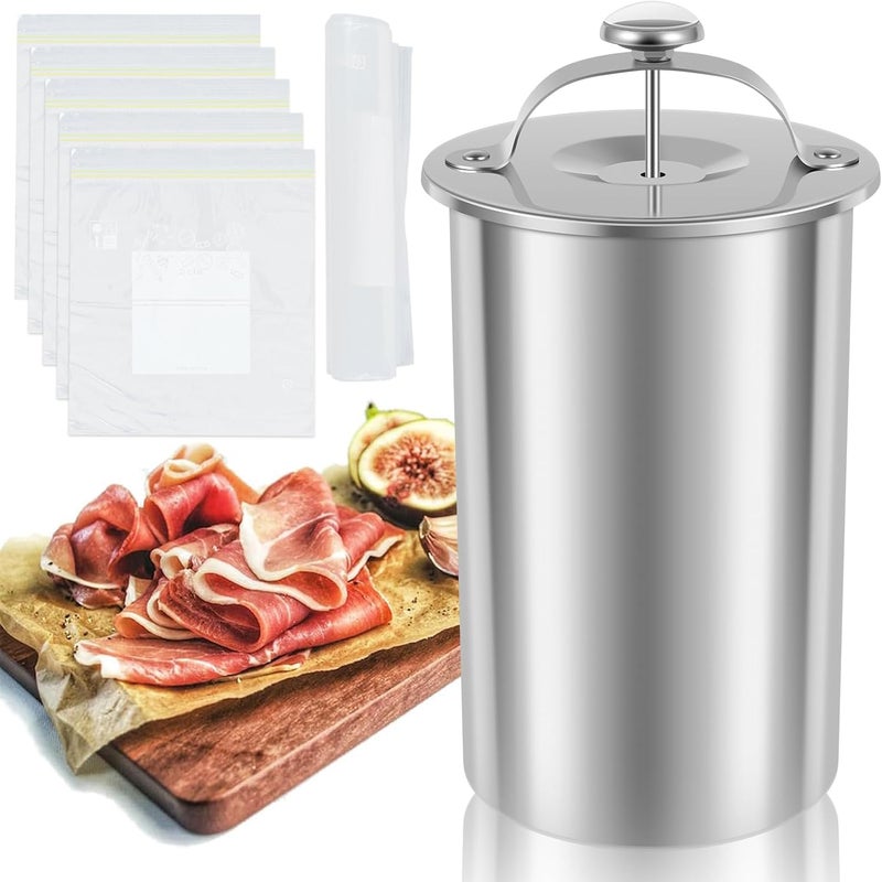 windforgecraft Meat Press Cooker Stainless Steel Ham Press Maker Multifunctional Meat Press Marker with Thermometer &15 Zipper Sandwich Bags Reusable Deli Meat Press for Making Homemade Deli Meat - Image 1