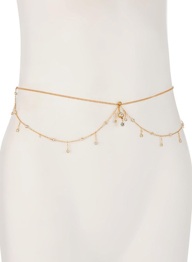 Longita Gold Waist Chain for Women Gold Belly Chain With Belly Rings Layered Stomach Chains Rhinestone Body Chain Waist Jewelry with Navel Ring - Image 4
