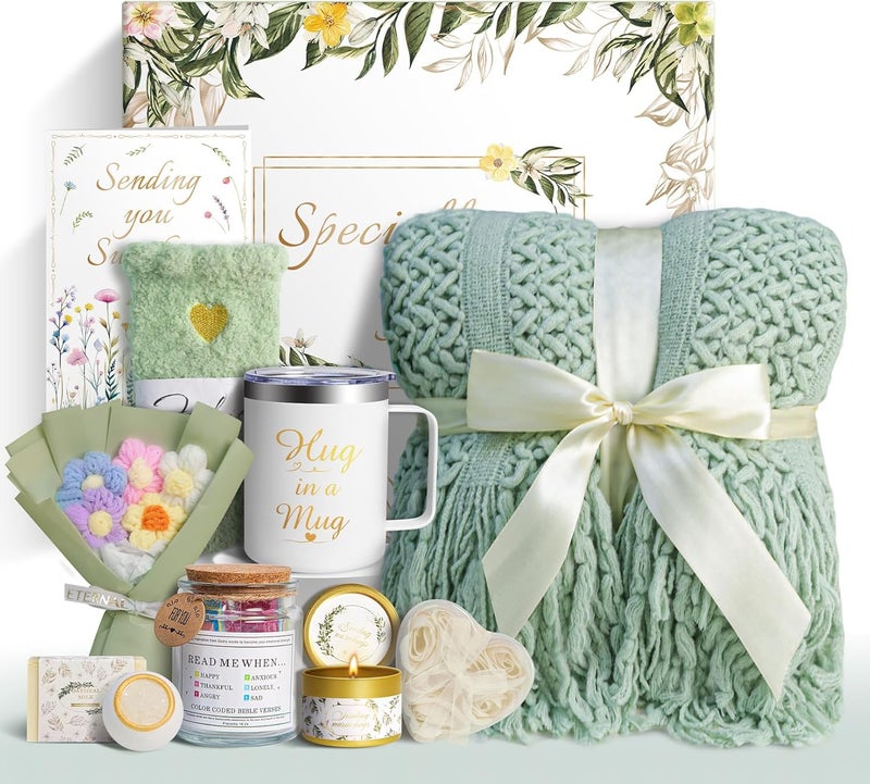 Sparkalyn Gift Baskets for Women, 11 PCS Unique Birthday Gifts for Women, Self Care Gift Baskets, Thank You, Get Well, Sympathy Inspirational Friendship Gifts for Mom, Grandma, Sister,Friends (Sage Green) - Image 1