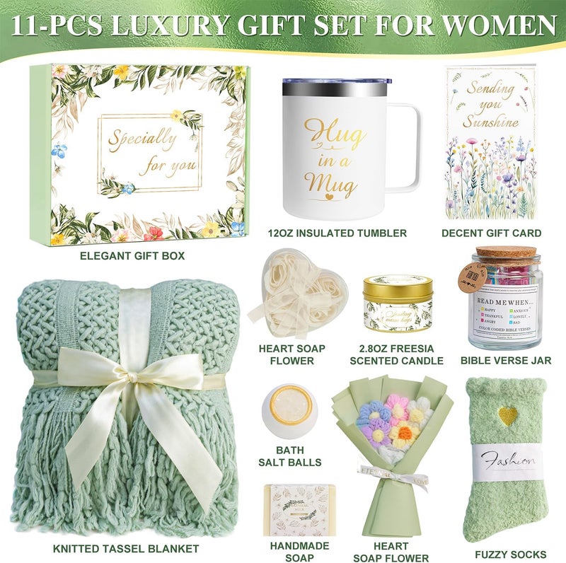 Sparkalyn Gift Baskets for Women, 11 PCS Unique Birthday Gifts for Women, Self Care Gift Baskets, Thank You, Get Well, Sympathy Inspirational Friendship Gifts for Mom, Grandma, Sister,Friends (Sage Green) - Image 2