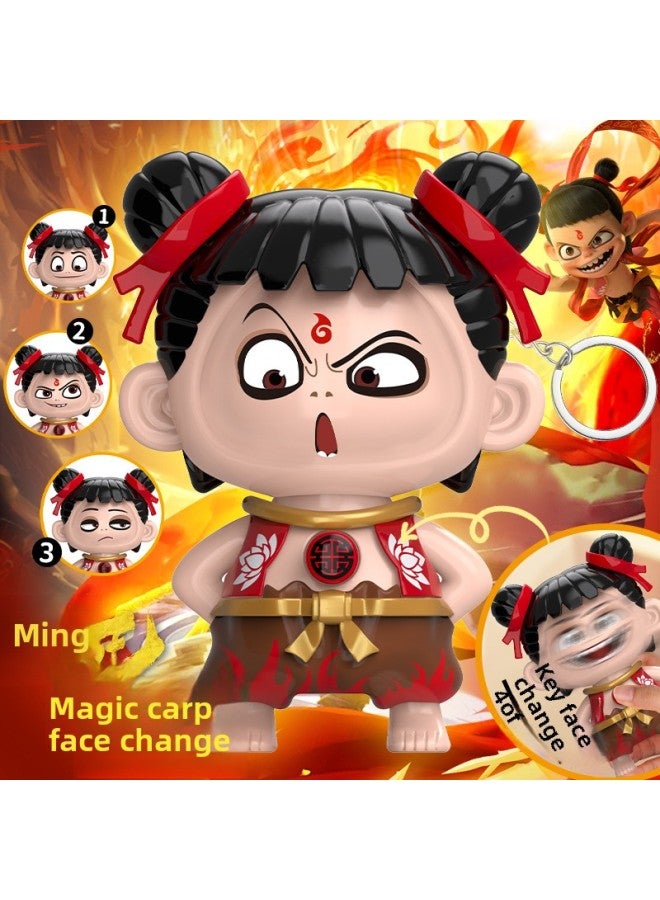 لعبة Nezha لتغيير الوجه، Devil Boy Nao Hai Press، دمية تغيير الوجه، سلسلة مفاتيح قلادة دمية ديكور لعبة إبداعية - اللون: Guochao Doll Sichuan Opera Face Changing - الارتفاع: يصبح الوجه أصغر - Image 3