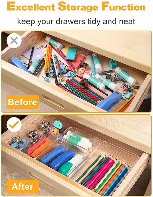 RABBONIX Drawer Organizer Storage Bins With Various Size for Kitchen, Office, Bathroom, Vanity Makeup Organiser (05 Pcs Set, Transparent) - Image 2