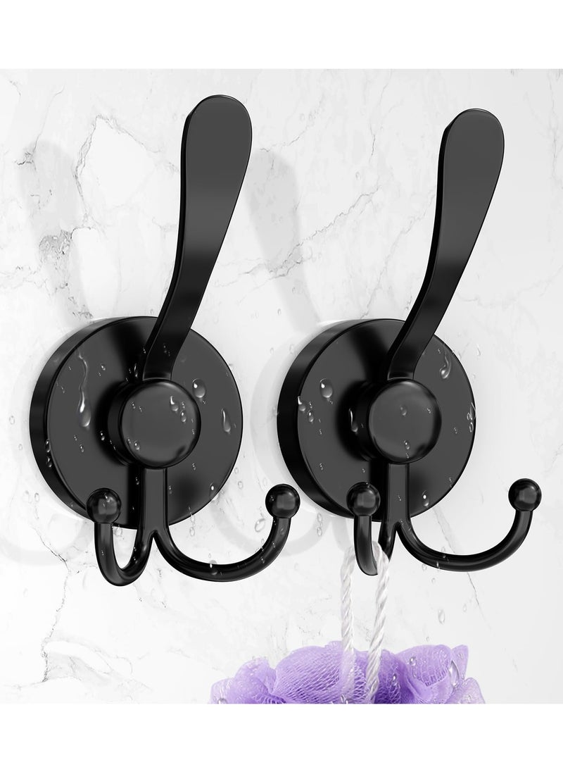 Dominy Suction Cup Hooks, 2 Pack Heavy Duty Shower Hooks for Inside Shower, No Drill Towel Hooks for Bathroom Wall, Kitchen, Glass, Mirror, Tile to Hang Towels, Robes, Loofah - Matte Black  - Image 1