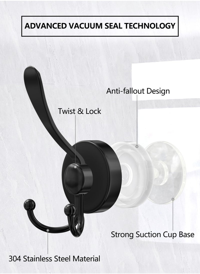 Dominy Suction Cup Hooks, 2 Pack Heavy Duty Shower Hooks for Inside Shower, No Drill Towel Hooks for Bathroom Wall, Kitchen, Glass, Mirror, Tile to Hang Towels, Robes, Loofah - Matte Black  - Image 3