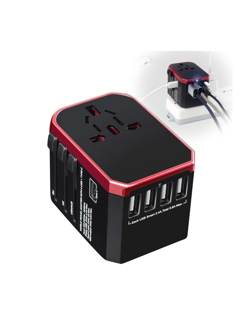 SYOSI Universal Travel Adapter, 4 USB Ports with 5.6A High Speed Charger and 1 3.0A Type C International Wall All in One Adaptor for Mobile Phones Tablets Worldwide - Image 1